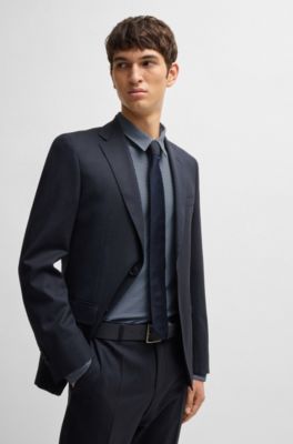 Camisa slim fit de tejido el&aacute;stico t&eacute;cnico estampado, Azul oscuro