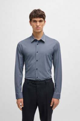 Camisa slim fit de tejido el&aacute;stico t&eacute;cnico estampado, Azul oscuro