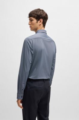 Camisa slim fit de tejido el&aacute;stico t&eacute;cnico estampado, Azul oscuro