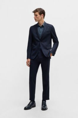 Camisa slim fit de tejido el&aacute;stico t&eacute;cnico estampado, Celeste