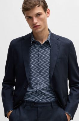 Camisa slim fit de tejido el&aacute;stico t&eacute;cnico estampado, Celeste