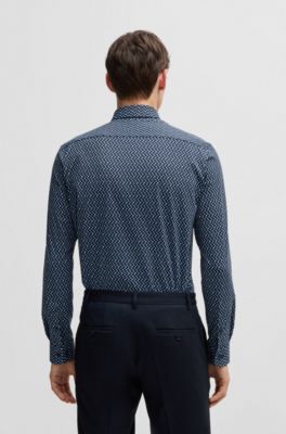 Camisa slim fit de tejido el&aacute;stico t&eacute;cnico estampado, Celeste