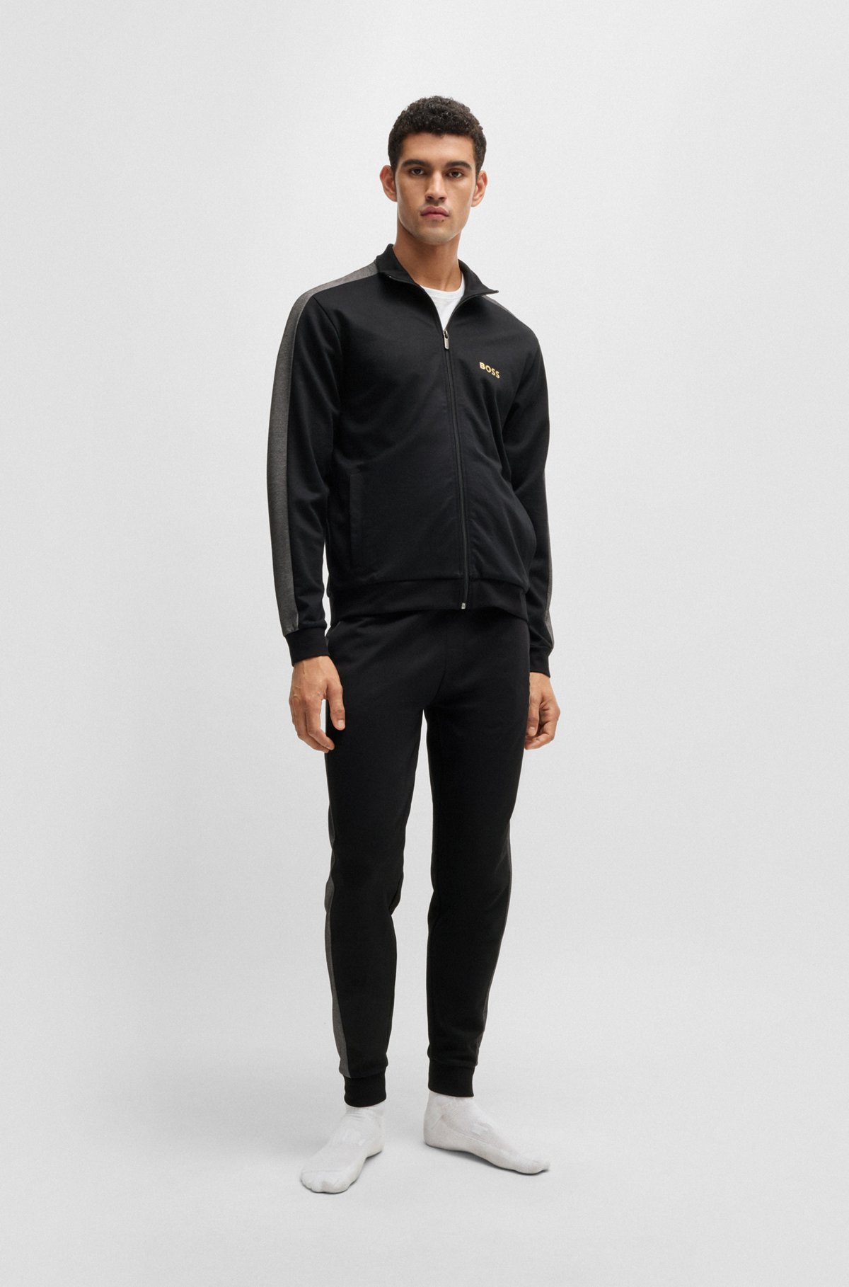 BOSS - Zip-up jacket with foil-printed logo - Black BOSS - Zip-up jacket with foil-printed logo - Black