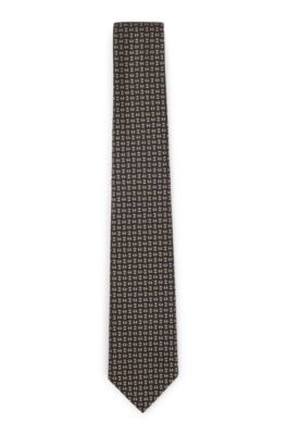 Hugo Boss Jacquard-pattern Tie In Italian Silk In Black