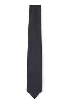 Italian-silk tie with jacquard pattern, Black