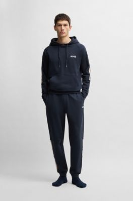 Cotton-terry tracksuit bottoms with tape inserts, Dark Blue