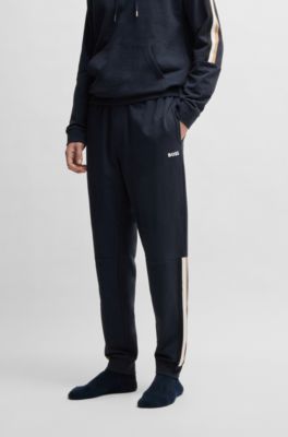 Cotton-terry tracksuit bottoms with tape inserts, Dark Blue