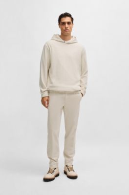 Sudadera de pana de algod&oacute;n con capucha con bot&oacute;n autom&aacute;tico, Blanco