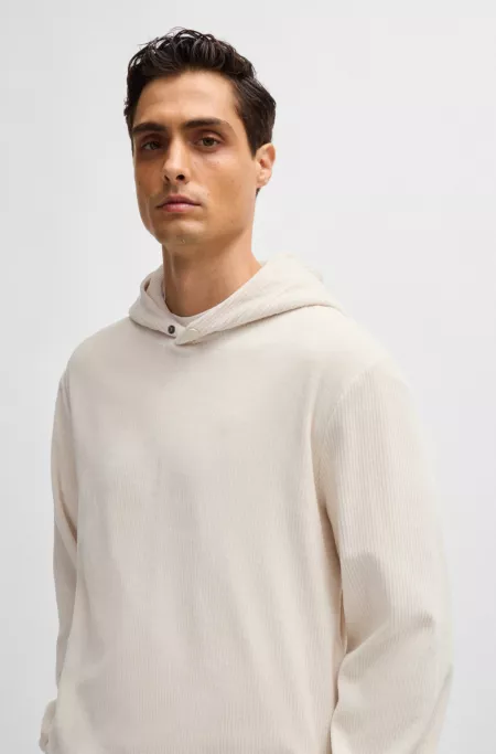 Cotton-corduroy hoodie with press-stud hood