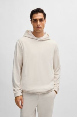 Sudadera de pana de algod&oacute;n con capucha con bot&oacute;n autom&aacute;tico, Blanco