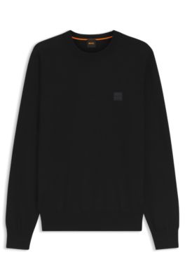 Logo-label sweater in cotton and cashmere, Black