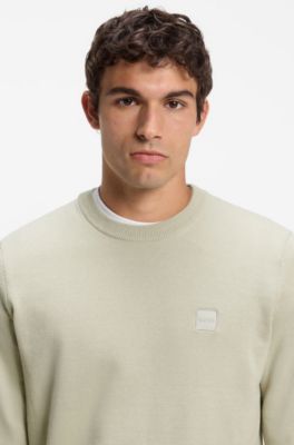 Cotton-blend sweater with logo patch, Light Beige