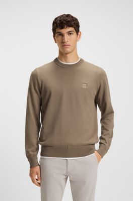 Logo-label sweater in cotton and cashmere, Light Green