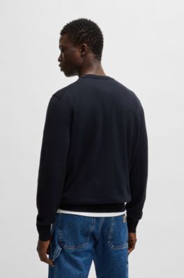 Pull en maille de coton et de cachemire avec &eacute;tiquette logo, Bleu fonc&eacute;