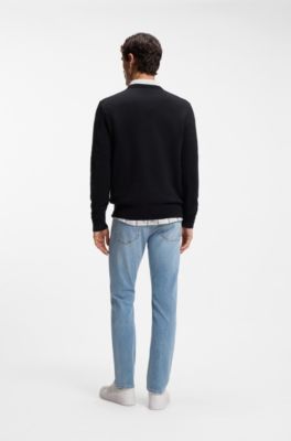 Logo-label sweater in cotton and cashmere, Dark Blue