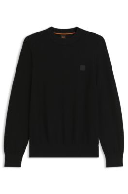 Pull en coton piqu&eacute; avec &eacute;cusson &agrave; logo, Noir