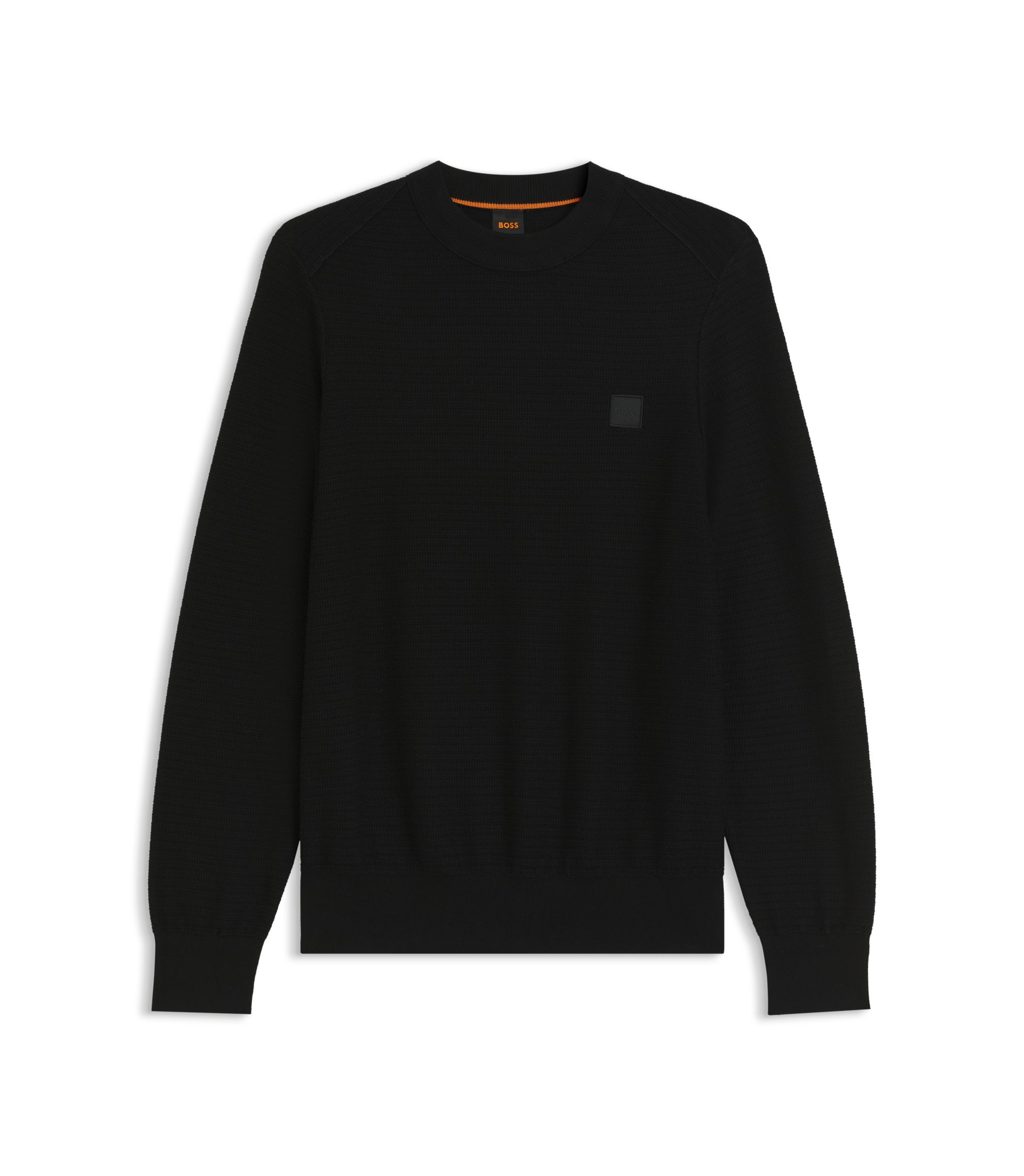 BOSS - Cotton piqué sweater with logo patch - Black