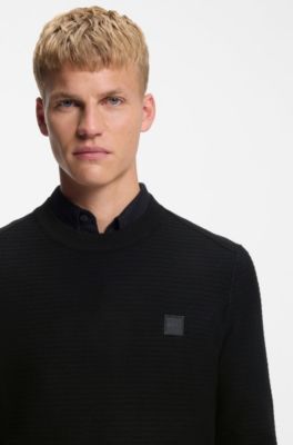 Pull structur&eacute; en coton et cachemire avec patch logot&eacute;, Noir