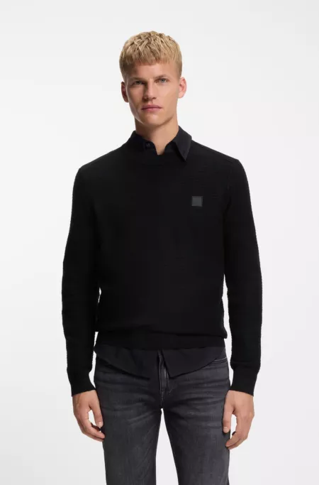 Cotton-cashmere sweater with logo patch