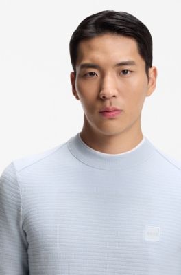 Pull structur&eacute; en coton et cachemire avec patch logot&eacute;, Gris chin&eacute;