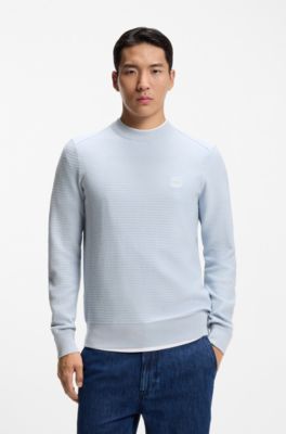 Pull structur&eacute; en coton et cachemire avec patch logot&eacute;, Gris chin&eacute;