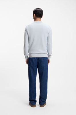 Cotton-cashmere sweater with logo patch, Light Grey