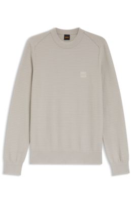 Cotton piqu&eacute; sweater with logo patch, Light Grey