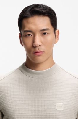 Cotton piqu&eacute; sweater with logo patch, Light Grey