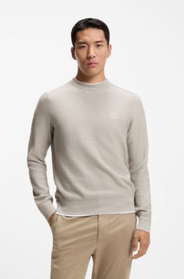 Pull structur&eacute; en coton et cachemire avec patch logot&eacute;, Gris chin&eacute;