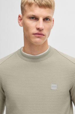 Jersey de algod&oacute;n y cashmere con estructura y parche de logo, Beige claro