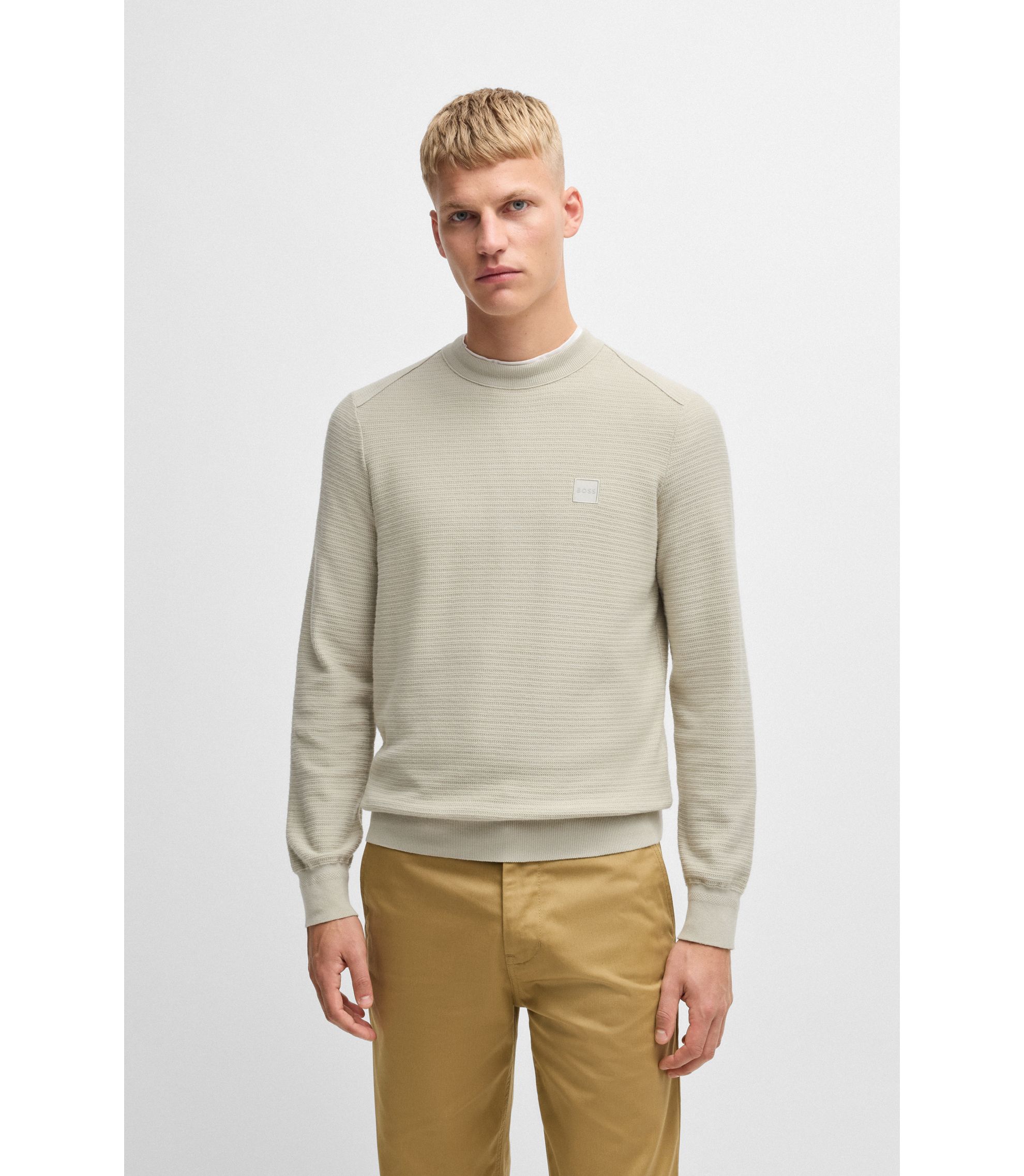 HUGO BOSS ウール ニット セーター ロゴ 刺繍 羊毛 ブラウン L 楽天