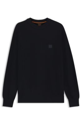 Cotton piqu&eacute; sweater with logo patch, Dark Blue