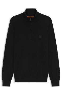 Cotton-cashmere sweater with zipper collar, Black