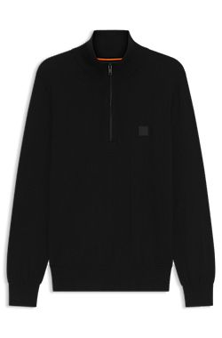 Cotton-cashmere zip-neck sweater with logo patch