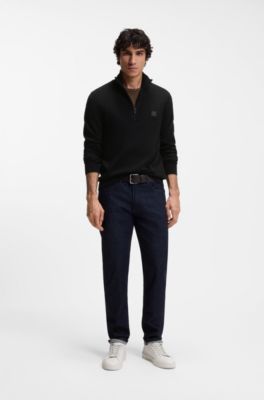 Cotton-cashmere sweater with zipper collar, Black