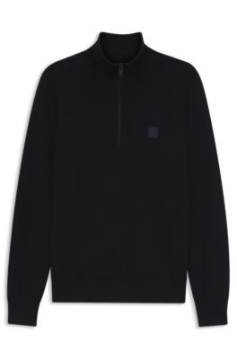 Cotton-cashmere sweater with zipper collar, Dark Blue
