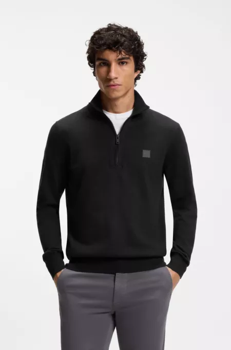 Cotton-cashmere sweater with zipper collar