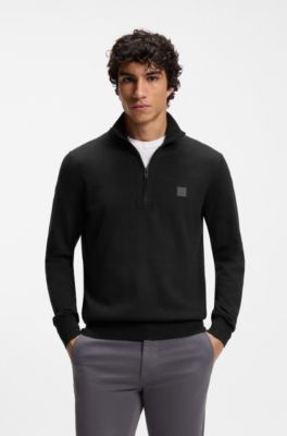Cotton-cashmere sweater with zipper collar, Dark Blue