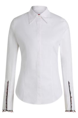 Hugo Boss Hugo X Les Benjamins Slim-fit Blouse With Beaded Trims In White