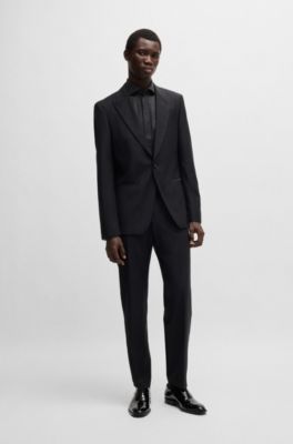 Slim-fit evening shirt with embellished bib, Black