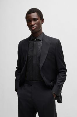 Slim-fit evening shirt with embellished bib, Black