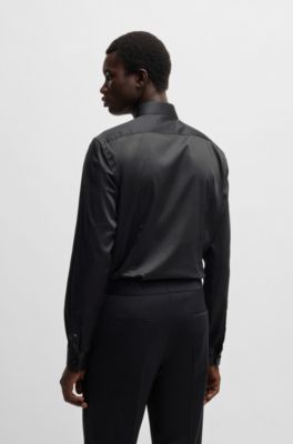 Slim-fit evening shirt with embellished bib, Black