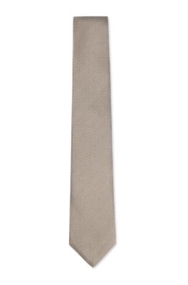 Hugo Boss Italian-silk Tie With Jacquard Pattern In Beige
