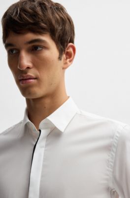 Slim-fit shirt in easy-iron stretch-cotton poplin, White