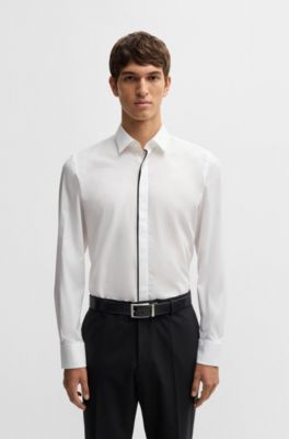 Slim-fit shirt in easy-iron stretch-cotton poplin, White