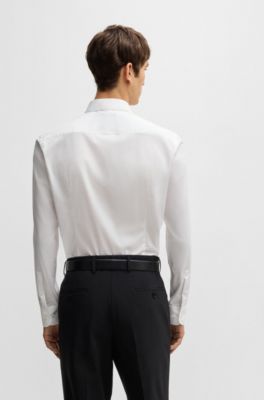 Slim-fit shirt in easy-iron stretch-cotton poplin, White