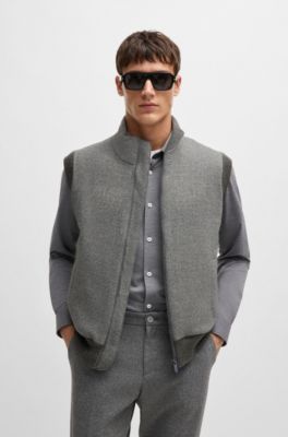 Regular-fit gilet with brushed-flannel front, Grey