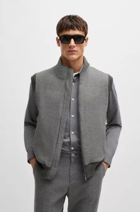 Regular-fit gilet with brushed-flannel front