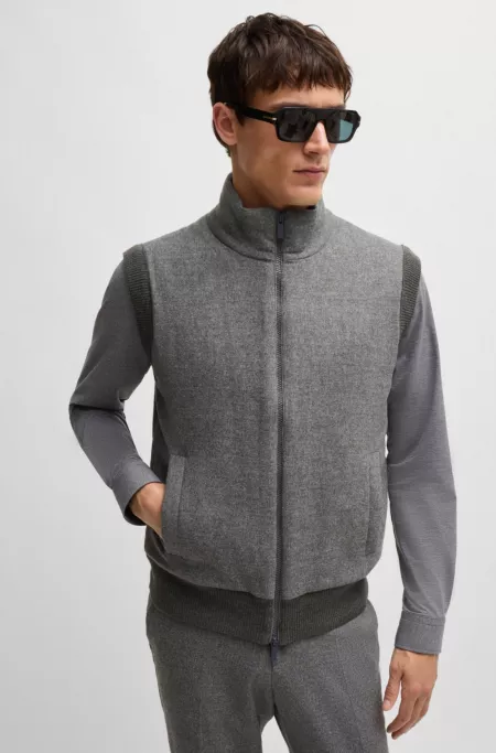 Regular-fit gilet with brushed-flannel front