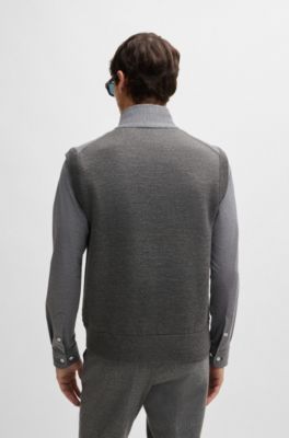Regular-fit gilet with brushed-flannel front, Grey